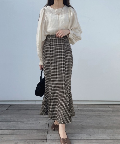 チェックウールマーメイドスカート LAUIR スカート ウールライクチェックマーメイドスカート : ZOZOTOWN