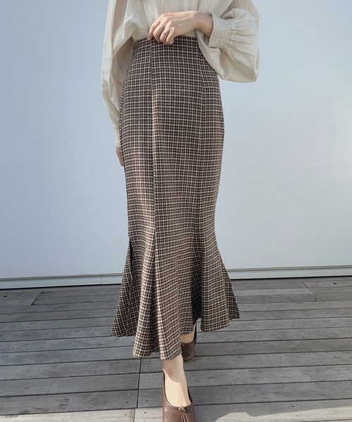セール】ウールライクチェックマーメイドスカート（スカート）｜LAUIR