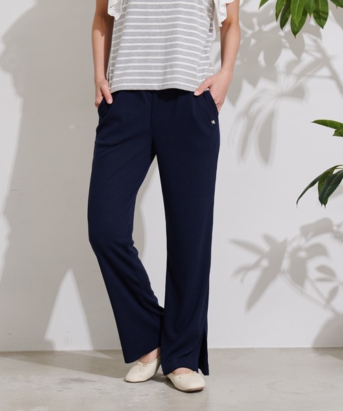 Arnold Palmer（アーノルドパーマー）の「セルフカット テレコリブ セミフレアパンツ（その他パンツ・レディース・ネイビー/ブラック/アイボリー・L/M）」の3枚目の写真