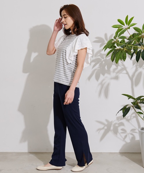 Arnold Palmer（アーノルドパーマー）の「セルフカット テレコリブ セミフレアパンツ（その他パンツ・レディース・ネイビー/ブラック/アイボリー・L/M）」の20枚目の写真