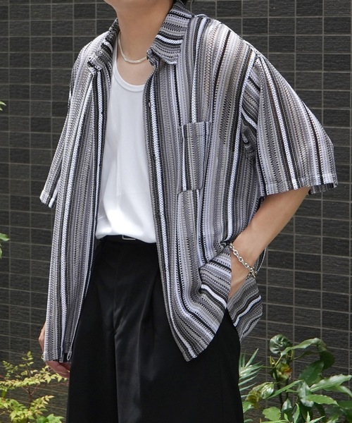 Confirm（コンファーム）の「レースシアー半袖ルーズシャツ【Confirm】（シャツ/ブラウス・メンズ・ベージュ/アイボリー/ブラック/ホワイト・M/L）」の2枚目の写真