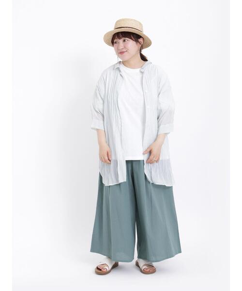 Samansa Mos2（サマンサ モスモス）の「シアーワッシャーストライプシャツチュニック（チュニック・レディース・グリーン/モカ/ブルー/レッド・F）」の11枚目の写真