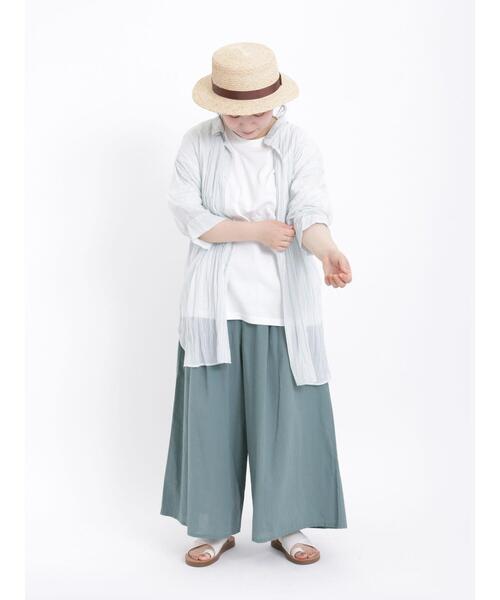 Samansa Mos2（サマンサ モスモス）の「シアーワッシャーストライプシャツチュニック（チュニック・レディース・グリーン/モカ/ブルー/レッド・F）」の12枚目の写真