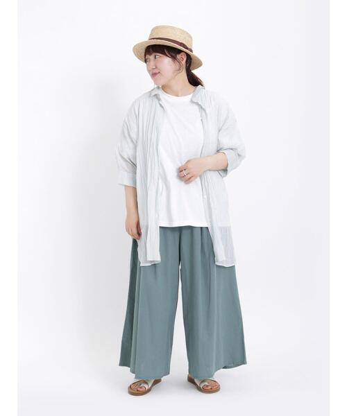 Samansa Mos2（サマンサ モスモス）の「シアーワッシャーストライプシャツチュニック（チュニック・レディース・グリーン/モカ/ブルー/レッド・F）」の13枚目の写真