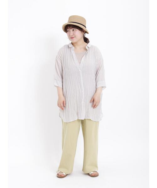 Samansa Mos2（サマンサ モスモス）の「シアーワッシャーストライプシャツチュニック（チュニック・レディース・グリーン/モカ/ブルー/レッド・F）」の15枚目の写真