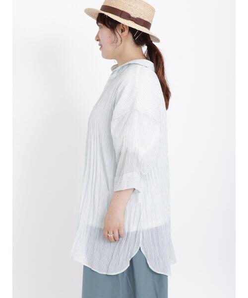 Samansa Mos2（サマンサ モスモス）の「シアーワッシャーストライプシャツチュニック（チュニック・レディース・グリーン/モカ/ブルー/レッド・F）」の17枚目の写真