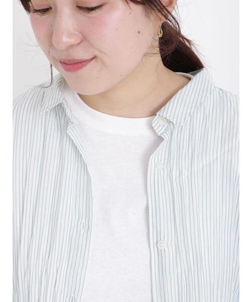 Samansa Mos2（サマンサ モスモス）の「シアーワッシャーストライプシャツチュニック（チュニック・レディース・グリーン/モカ/ブルー/レッド・F）」の19枚目の写真