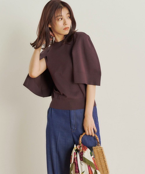 Droite lautreamont(ドロワットロートレアモン)の「【BIOGRACE】ケープフウニット≪手洗い可能≫(ニット/セーター・レディース・オフホワイト/ブラック/ブラウン/オレンジ・M)」の1枚目の写真