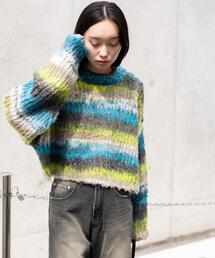 WEGO | WEGO/【23年秋冬新作】マルチボーダーブラッシュニットショートプルオーバー(ニット/セーター)