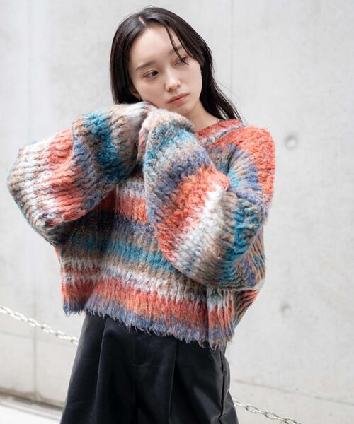 WEGO（ウィゴー）の「WEGO/マルチボーダーブラッシュニットショートプルオーバー（ニット/セーター・レディース・その他3/その他1/その他2・FREE）」の4枚目の写真