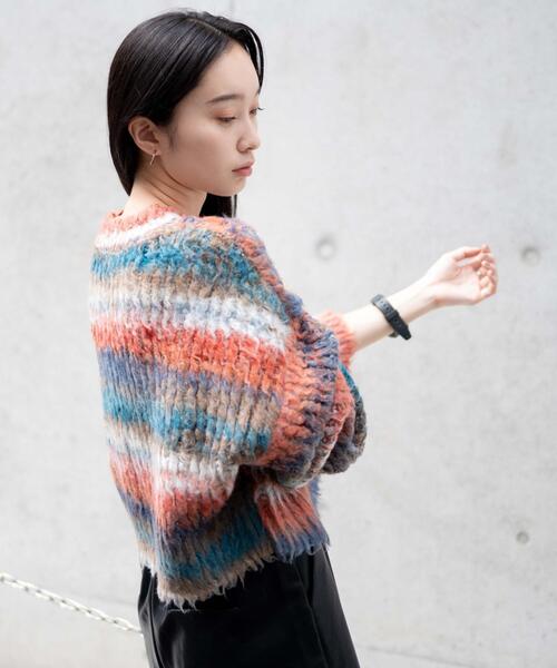 WEGO（ウィゴー）の「WEGO/マルチボーダーブラッシュニットショートプルオーバー（ニット/セーター・レディース・その他3/その他1/その他2・FREE）」の9枚目の写真