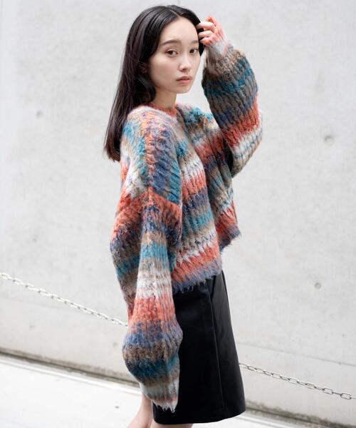 WEGO（ウィゴー）の「WEGO/マルチボーダーブラッシュニットショートプルオーバー（ニット/セーター・レディース・その他3/その他1/その他2・FREE）」の13枚目の写真