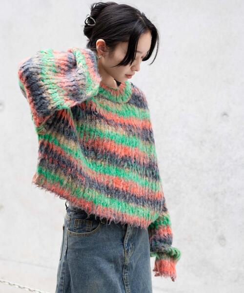 WEGO（ウィゴー）の「WEGO/マルチボーダーブラッシュニットショートプルオーバー（ニット/セーター・レディース・その他3/その他1/その他2・FREE）」の5枚目の写真