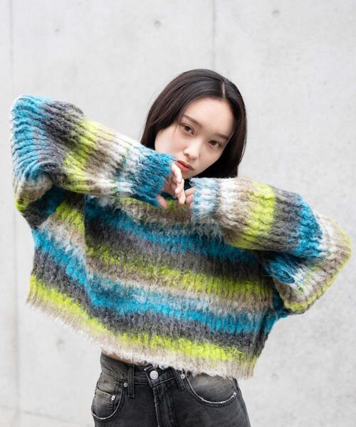 WEGO（ウィゴー）の「WEGO/マルチボーダーブラッシュニットショートプルオーバー（ニット/セーター・レディース・その他3/その他1/その他2・FREE）」の14枚目の写真