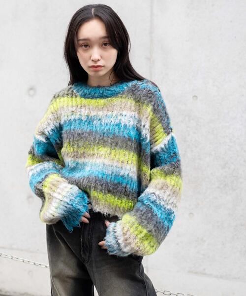 WEGO（ウィゴー）の「WEGO/マルチボーダーブラッシュニットショートプルオーバー（ニット/セーター・レディース・その他3/その他1/その他2・FREE）」の6枚目の写真