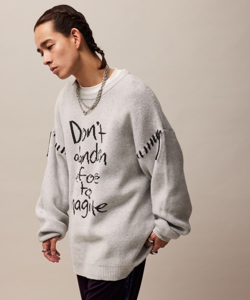 re_k by JUNRED（レクバイジュンレッド）の「re_k by JUNRED / ハンドステッチレタリングジャガードニット（ニット/セーター・メンズ・オレンジ系その他2/ライトグレー/チャコールグレー・S/M/L）」の18枚目の写真