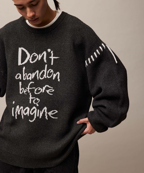 re_k by JUNRED（レクバイジュンレッド）の「re_k by JUNRED / ハンドステッチレタリングジャガードニット（ニット/セーター・メンズ・オレンジ系その他2/ライトグレー/チャコールグレー・S/M/L）」の10枚目の写真