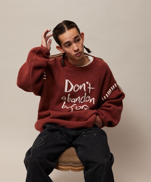 re_k by JUNRED（レクバイジュンレッド）の「re_k by JUNRED / ハンドステッチレタリングジャガードニット（ニット/セーター・メンズ・オレンジ系その他2/ライトグレー/チャコールグレー・S/M/L）」の15枚目の写真