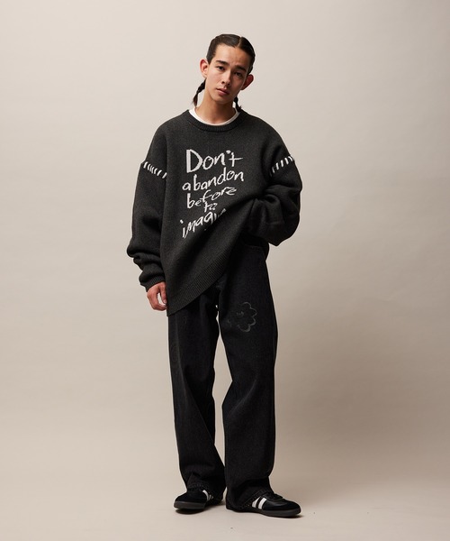 re_k by JUNRED（レクバイジュンレッド）の「re_k by JUNRED / ハンドステッチレタリングジャガードニット（ニット/セーター・メンズ・オレンジ系その他2/ライトグレー/チャコールグレー・S/M/L）」の22枚目の写真