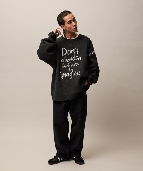 re_k by JUNRED（レクバイジュンレッド）の「re_k by JUNRED / ハンドステッチレタリングジャガードニット（ニット/セーター・メンズ・オレンジ系その他2/ライトグレー/チャコールグレー・S/M/L）」の19枚目の写真