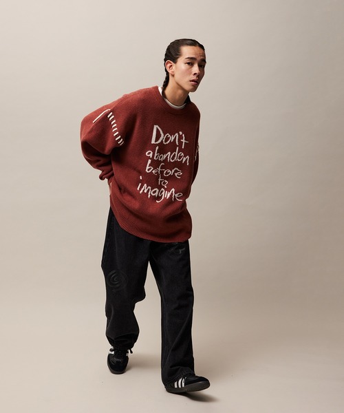 re_k by JUNRED（レクバイジュンレッド）の「re_k by JUNRED / ハンドステッチレタリングジャガードニット（ニット/セーター・メンズ・オレンジ系その他2/ライトグレー/チャコールグレー・S/M/L）」の14枚目の写真