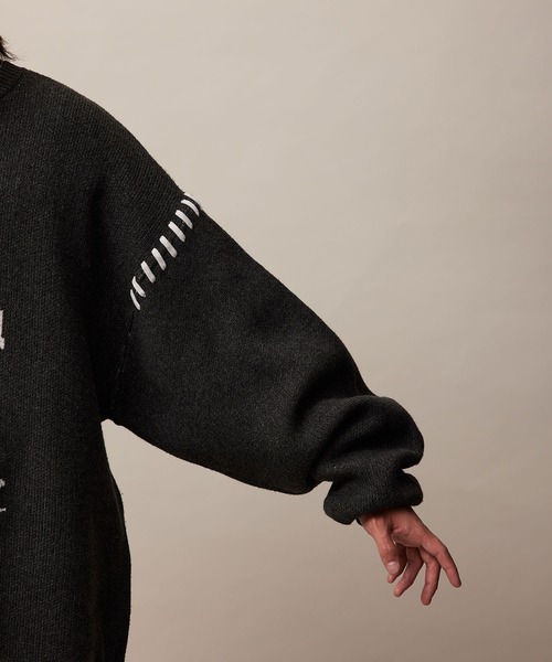 re_k by JUNRED（レクバイジュンレッド）の「re_k by JUNRED / ハンドステッチレタリングジャガードニット（ニット/セーター・メンズ・オレンジ系その他2/ライトグレー/チャコールグレー・S/M/L）」の9枚目の写真