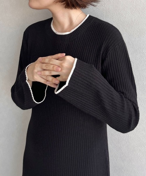 LOWRYS FARM（ローリーズファーム）の「ハイショクフレアニットワンピース　704534（ワンピース・レディース・ブラウン/アイボリー/グリーン/ブラック・FREE）」の9枚目の写真