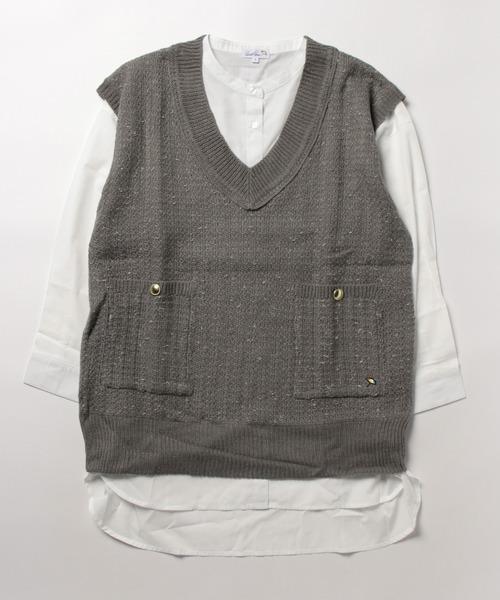 Arnold Palmer（アーノルドパーマー）の「ツイード ニット ベスト ＋ シャツ ブラウス セット（シャツ/ブラウス・レディース・ネイビー/ライトグレー/ベージュ・L/M/S）」の21枚目の写真