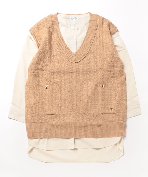 Arnold Palmer（アーノルドパーマー）の「ツイード ニット ベスト ＋ シャツ ブラウス セット（シャツ/ブラウス・レディース・ネイビー/ライトグレー/ベージュ・L/M/S）」の22枚目の写真