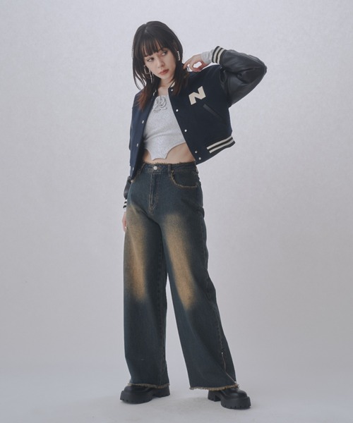 IRENE アイレネ カットオフ フリンジ ワイドデニム パンツ ブラック 34 IRENE アイレネ カットオフ フリンジ ワイドデニム パンツ