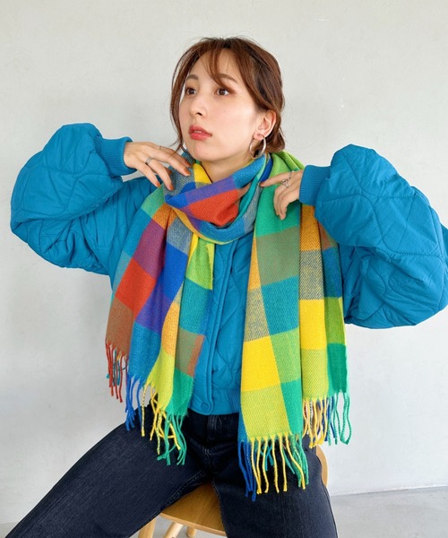 un+frame(アンフレーム)の「check stall muffler/マルチチェックソフトタッチストールマフラー(マフラー・レディース・オレンジ/ブラック/ブルー/グリーン/ピンク/ブラウン・FREE)」の19枚目の写真