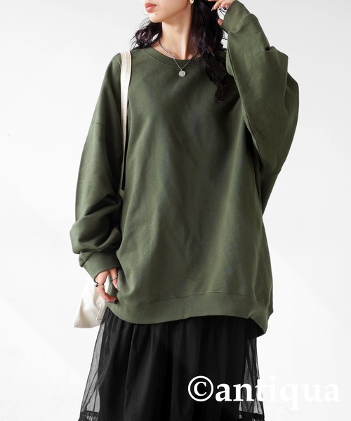 antiqua（アンティカ）の「綿100%裏毛トレーナー（スウェット・レディース・アイボリー/ブラック/スミクロ/杢グレー/ブルーグリーン/グレイッシュベージュ/カーキ・FREE）」の6枚目の写真
