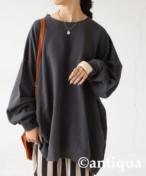 antiqua（アンティカ）の「綿100%裏毛トレーナー（スウェット・レディース・アイボリー/ブラック/スミクロ/杢グレー/ブルーグリーン/グレイッシュベージュ/カーキ・FREE）」の19枚目の写真