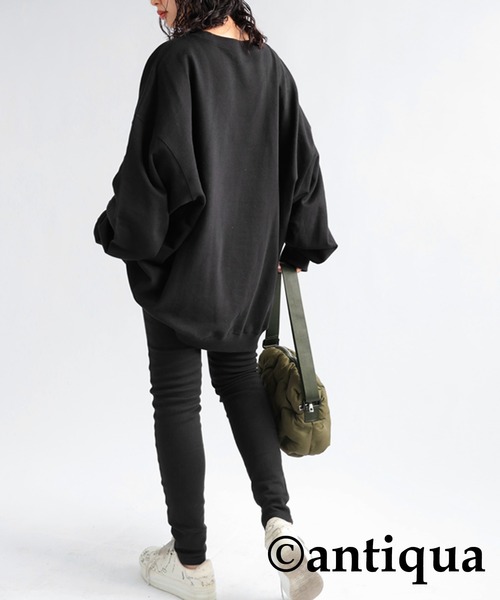 antiqua（アンティカ）の「綿100%裏毛トレーナー（スウェット・レディース・アイボリー/ブラック/スミクロ/杢グレー/ブルーグリーン/グレイッシュベージュ/カーキ・FREE）」の15枚目の写真