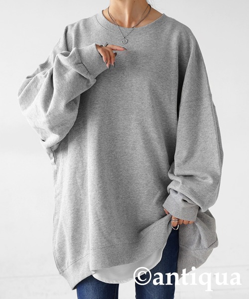 antiqua（アンティカ）の「綿100%裏毛トレーナー（スウェット・レディース・アイボリー/ブラック/スミクロ/杢グレー/ブルーグリーン/グレイッシュベージュ/カーキ・FREE）」の22枚目の写真