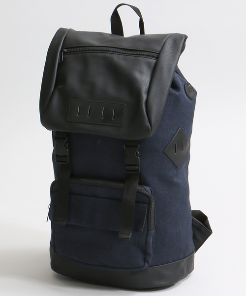 WEGO(ウィゴー)の「WEGO/フェイクレザーコンビバックパック(バックパック/リュック・メンズ・ダークグリーン/ネイビー/ブラック/グレー・FREE)」の7枚目の写真