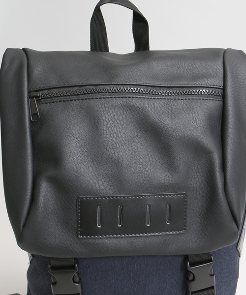 WEGO(ウィゴー)の「WEGO/フェイクレザーコンビバックパック(バックパック/リュック・メンズ・ダークグリーン/ネイビー/ブラック/グレー・FREE)」の12枚目の写真