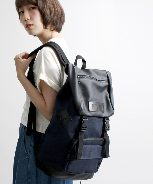 WEGO(ウィゴー)の「WEGO/フェイクレザーコンビバックパック(バックパック/リュック・メンズ・ダークグリーン/ネイビー/ブラック/グレー・FREE)」の17枚目の写真