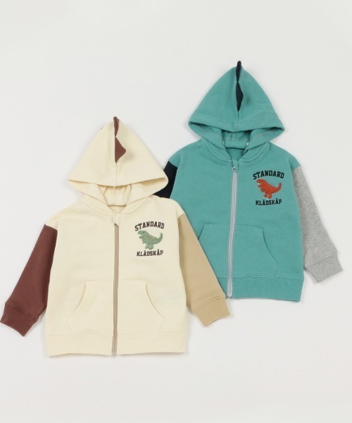 kladskap（クレードスコープ）の「恐竜配色ジップアップパーカ（Tシャツ/カットソー・キッズ・ブルー/アイボリー・90cm/100cm/110cm/120cm/130cm）」の3枚目の写真