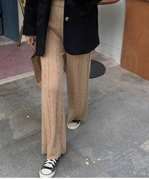 サイドケーブル編みニットワイドパンツ