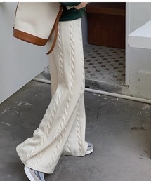 サイドケーブル編みニットワイドパンツ