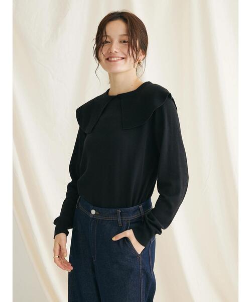 CRAFT STANDARD BOUTIQUE(クラフトスタンダードブティック)の「ビッグカラーニットプルオーバー(ニット/セーター・レディース・ブラック/ライトグレー/アイボリー・FREE)」の22枚目の写真