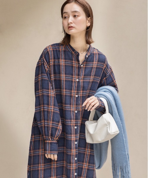ad thie（アドティエ）の「選べる2柄 ネルチェック フレアシャツワンピース（シャツワンピース・レディース・ダークブラウン/ブラック/ベージュ/ブラウン/ブルー・LARGE/MEDIUM）」の20枚目の写真