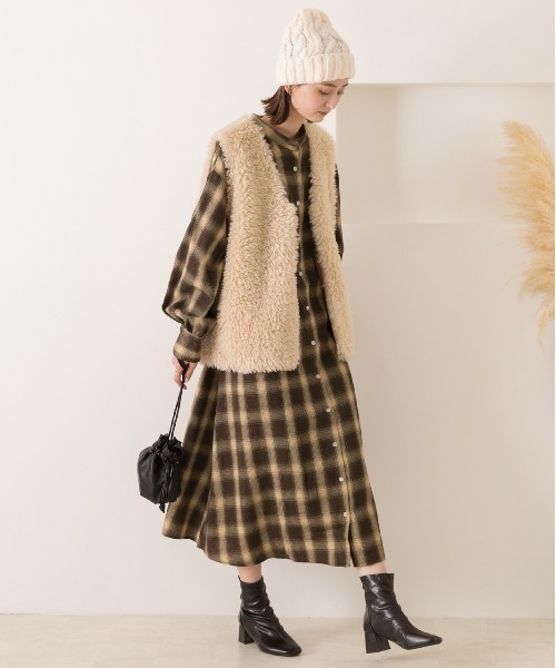 ad thie（アドティエ）の「選べる2柄 ネルチェック フレアシャツワンピース（シャツワンピース・レディース・ダークブラウン/ブラック/ベージュ/ブラウン/ブルー・LARGE/MEDIUM）」の10枚目の写真