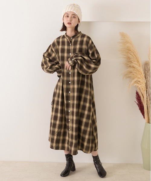 ad thie（アドティエ）の「選べる2柄 ネルチェック フレアシャツワンピース（シャツワンピース・レディース・ダークブラウン/ブラック/ベージュ/ブラウン/ブルー・LARGE/MEDIUM）」の12枚目の写真