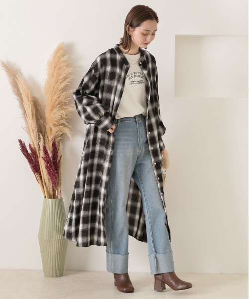 ad thie（アドティエ）の「選べる2柄 ネルチェック フレアシャツワンピース（シャツワンピース・レディース・ダークブラウン/ブラック/ベージュ/ブラウン/ブルー・LARGE/MEDIUM）」の7枚目の写真
