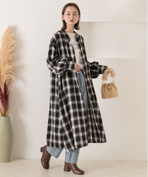 セール】選べる2柄 ネルチェック フレアシャツワンピース