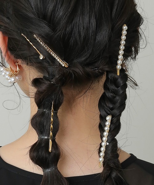 セール】パール ラメ ビジュー シンプル ヘアピン 5本セット