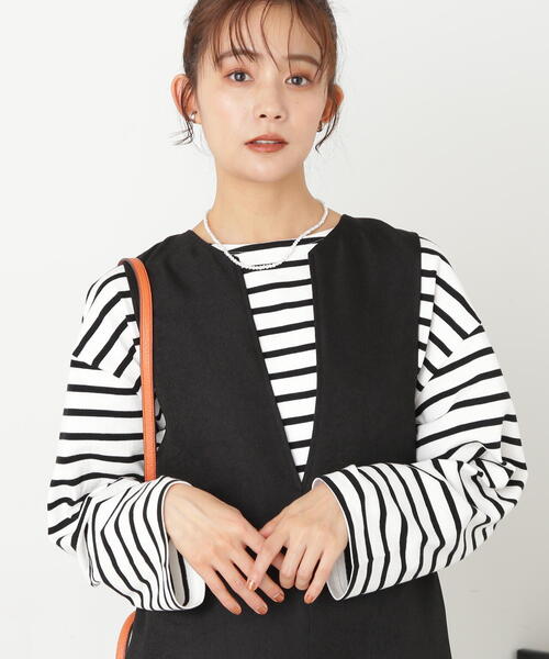 N.（N. Natural Beauty Basic）（エヌエヌナチュラルビューティーベーシック）の「◆バスクボーダーＴシャツ（Tシャツ/カットソー・レディース・ホワイト×パープル/ホワイト×ブラック/ホワイト×ピンク・MEDIUM）」の13枚目の写真