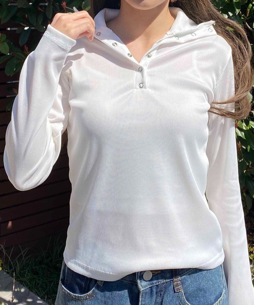 NANEA(ナネア)の「スナップボタンリブTシャツ(Tシャツ/カットソー・レディース・グレー/ブラック/ホワイト・SMALL/MEDIUM/LARGE)」の15枚目の写真